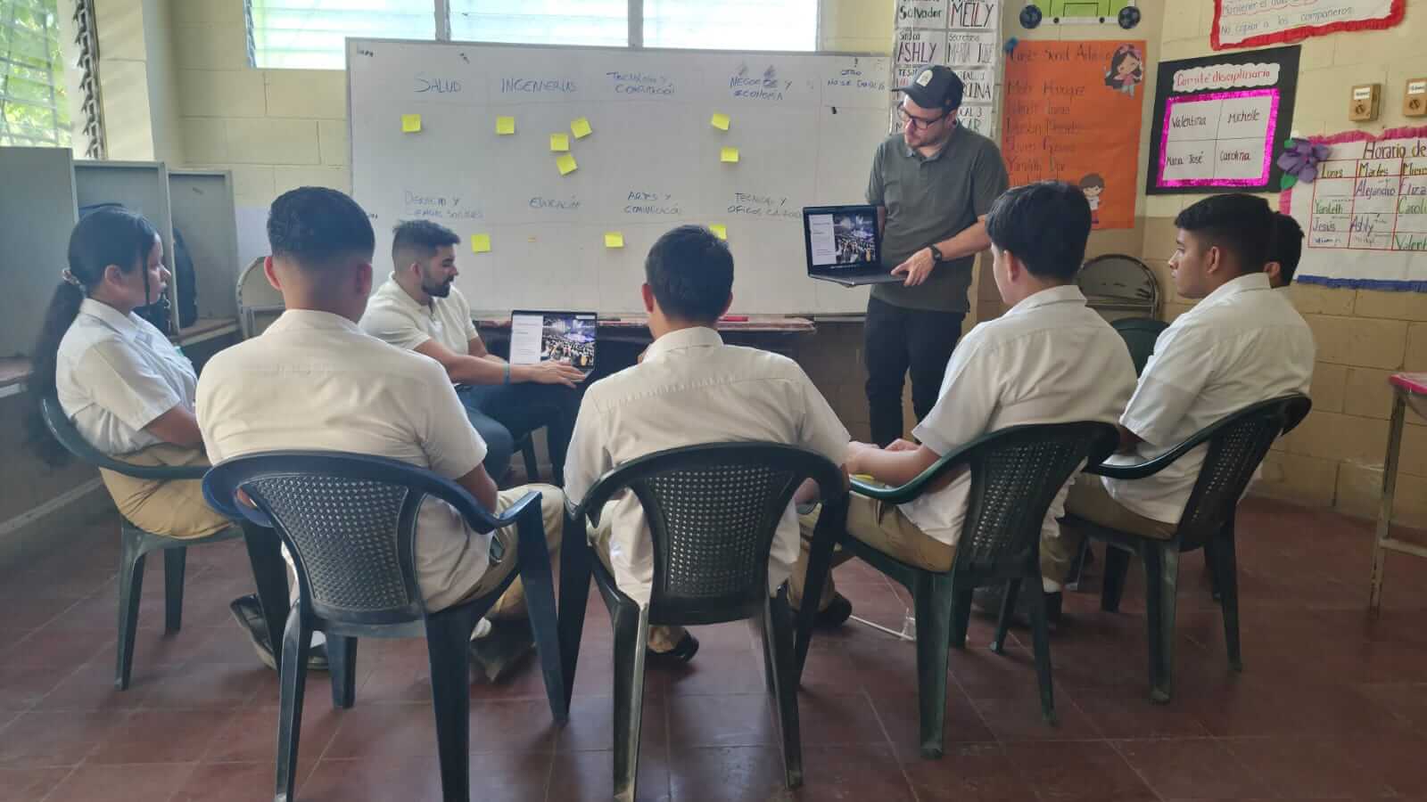 Trabajo grupal con estudiantes en el Instituto Nacional de Tonacatepeque